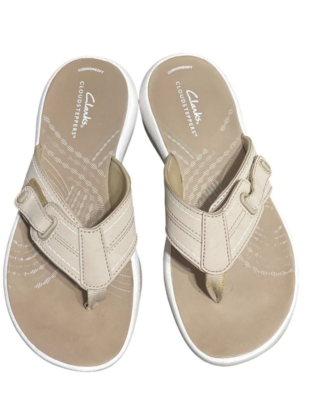 Clarks Cloudsteppers Sunmaze Loop Sandals Shoes Thongs Flip Flops Beige Sz 7
